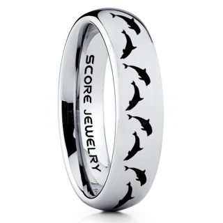 Dolphins Ring, Dolphin Wedding Ring, Dolphin Wedding Band, Marine Life Ring, Bottlenose Dolphins Ring, Dolphin Pod Silver Tungsten Ring, Silver Wedding Band, Ocean Life Wedding Band