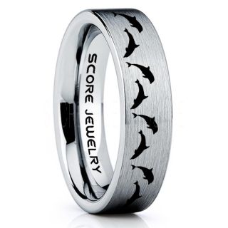 Dolphins Ring, Dolphin Wedding Ring, Dolphin Wedding Band, Marine Life Ring, Bottlenose Dolphins Ring, Dolphin Pod Silver Tungsten Ring, Silver Wedding Band, Ocean Life Wedding Band