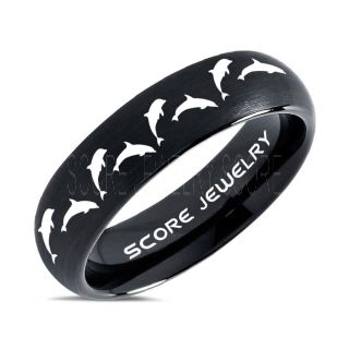 Dolphins Ring, Dolphin Wedding Ring, Dolphin Wedding Band, Marine Life Ring, Bottlenose Dolphins Ring, Dolphin Pod Black Tungsten Ring, Black Wedding Band, Ocean Life Wedding Band
