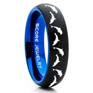 Dolphins Ring, Dolphin Wedding Ring, Dolphin Wedding Band, Marine Life Ring, Bottlenose Dolphins Ring, Dolphin Pod Black Tungsten Ring, Black Wedding Band, Ocean Life Wedding Band
