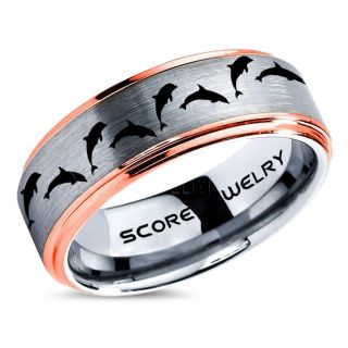 Dolphins Ring, Dolphin Wedding Ring, Dolphin Wedding Band, Marine Life Ring, Bottlenose Dolphins Ring, Dolphin Pod Silver Tungsten Ring, Silver Wedding Band, Ocean Life Wedding Band