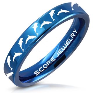 Dolphins Ring, Dolphin Wedding Ring, Dolphin Wedding Band, Marine Life Ring, Bottlenose Dolphins Ring, Dolphin Pod Blue Tungsten Ring, Blue Wedding Band, Ocean Life Wedding Band