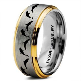 Dolphins Ring, Dolphin Wedding Ring, Dolphin Wedding Band, Marine Life Ring, Bottlenose Dolphins Ring, Dolphin Pod Silver Tungsten Ring, Silver Wedding Band, Ocean Life Wedding Band