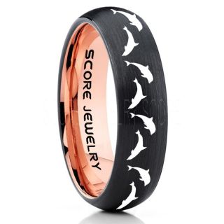 Dolphins Ring, Dolphin Wedding Ring, Dolphin Wedding Band, Marine Life Ring, Bottlenose Dolphins Ring, Dolphin Pod Black Tungsten Ring, Black Wedding Band, Ocean Life Wedding Band
