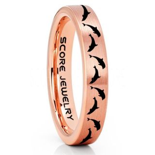 Dolphins Ring, Dolphin Wedding Ring, Dolphin Wedding Band, Marine Life Ring, Bottlenose Dolphins Ring, Dolphin Pod 14K Rose Gold Tungsten Ring, Rose Gold Wedding Band, Ocean Life Wedding Band