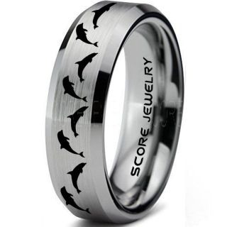 Dolphins Ring, Dolphin Wedding Ring, Dolphin Wedding Band, Marine Life Ring, Bottlenose Dolphins Ring, Dolphin Pod Silver Tungsten Ring, Silver Wedding Band, Ocean Life Wedding Band