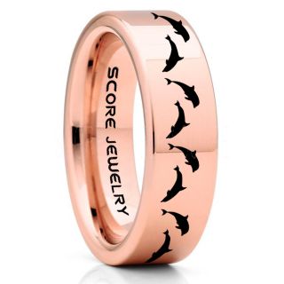 Dolphins Ring, Dolphin Wedding Ring, Dolphin Wedding Band, Marine Life Ring, Bottlenose Dolphins Ring, Dolphin Pod 14K Rose Gold Tungsten Ring, Rose Gold Wedding Band, Ocean Life Wedding Band