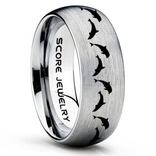 Dolphins Ring, Dolphin Wedding Ring, Dolphin Wedding Band, Marine Life Ring, Bottlenose Dolphins Ring, Dolphin Pod Silver Tungsten Ring, Silver Wedding Band, Ocean Life Wedding Band