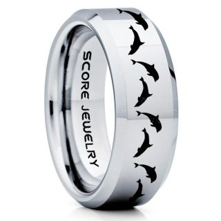 Dolphins Ring, Dolphin Wedding Ring, Dolphin Wedding Band, Marine Life Ring, Bottlenose Dolphins Ring, Dolphin Pod Silver Tungsten Ring, Silver Wedding Band, Ocean Life Wedding Band