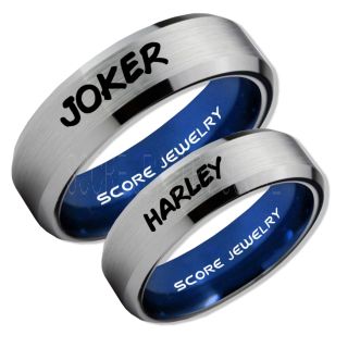 2 Piece Couple Set Joker and Harley Rings, Cosplay Ring, Silver Joker and Harley Rings, Joker & Harley Rings, Joker Harley Rings, Joker Rings, Joker and Harley Jewelry, Silver Tungsten Rings