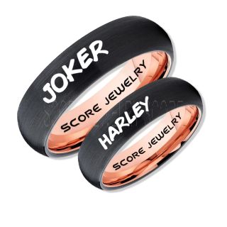 2 Piece Couple Set Joker and Harley Rings, Cosplay Ring, Black Joker and Harley Rings, Joker & Harley Rings, Joker Harley Rings, Joker Rings, Joker and Harley Jewelry, Black Tungsten Rings