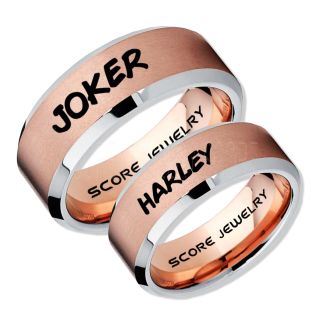 2 Piece Couple Set Joker and Harley Rings, Cosplay Ring, 14k Rose Gold Tungsten Joker and Harley Rings, Joker & Harley Rings, Joker Harley Rings, Joker Rings, Joker and Harley Jewelry, Rose Gold Tungsten Rings