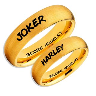 2 Piece Couple Set Joker and Harley Rings, Cosplay Ring, 14K Yellow Gold Joker and Harley Rings, Joker & Harley Rings, Joker Harley Rings, Joker Rings, Joker and Harley Jewelry, Yellow Gold Tungsten Rings