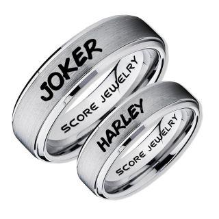 2 Piece Couple Set Joker and Harley Rings, Cosplay Ring, Silver Joker and Harley Rings, Joker & Harley Rings, Joker Harley Rings, Joker Rings, Joker and Harley Jewelry, Silver Tungsten Rings
