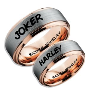 2 Piece Couple Set Joker and Harley Rings, Cosplay Ring, 14K Rose Gold Tungsten Joker and Harley Rings, Joker & Harley Rings, Joker Harley Rings, Joker Rings, Joker and Harley Jewelry, Rose Gold Tungsten Rings