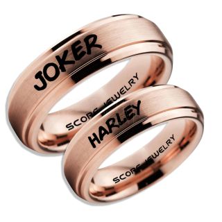2 Piece Couple Set Joker and Harley Rings, Cosplay Ring, 14K Rose Gold Tungsten Joker and Harley Rings, Joker & Harley Rings, Joker Harley Rings, Joker Rings, Joker and Harley Jewelry, Rose Gold Tungsten Rings