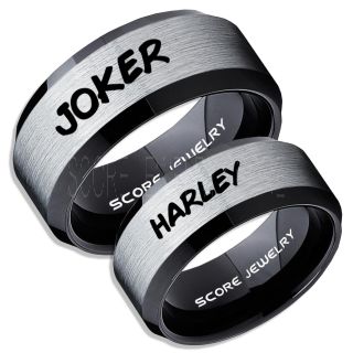 2 Piece Couple Set Joker and Harley Rings, Cosplay Ring, Black Joker and Harley Rings, Joker & Harley Rings, Joker Harley Rings, Joker Rings, Joker and Harley Jewelry, Black Tungsten Rings