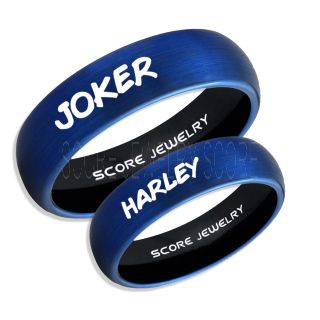 2 Piece Couple Set Joker and Harley Rings, Cosplay Ring, Blue Joker and Harley Rings, Joker & Harley Rings, Joker Harley Rings, Joker Rings, Joker and Harley Jewelry, Blue Tungsten Rings