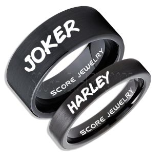 2 Piece Couple Set Joker and Harley Rings, Cosplay Ring, Black Joker and Harley Rings, Joker & Harley Rings, Joker Harley Rings, Joker Rings, Joker and Harley Jewelry, Black Tungsten Rings