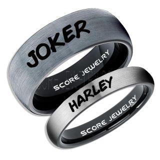 2 Piece Couple Set Joker and Harley Rings, Cosplay Ring, Black Joker and Harley Rings, Joker & Harley Rings, Joker Harley Rings, Joker Rings, Joker and Harley Jewelry, Black Tungsten Rings
