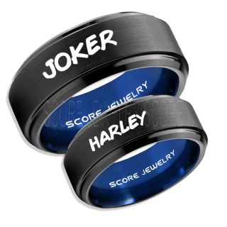 2 Piece Couple Set Joker and Harley Rings, Cosplay Ring, Black Joker and Harley Rings, Joker & Harley Rings, Joker Harley Rings, Joker Rings, Joker and Harley Jewelry, Black Tungsten Rings
