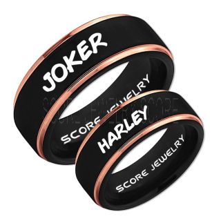 2 Piece Couple Set Joker and Harley Rings, Cosplay Ring, Black Joker and Harley Rings, Joker & Harley Rings, Joker Harley Rings, Joker Rings, Joker and Harley Jewelry, Black Tungsten Rings