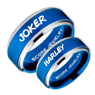 2 Piece Couple Set Joker and Harley Rings, Cosplay Ring, Blue Joker and Harley Rings, Joker & Harley Rings, Joker Harley Rings, Joker Rings, Joker and Harley Jewelry, Blue Tungsten Rings