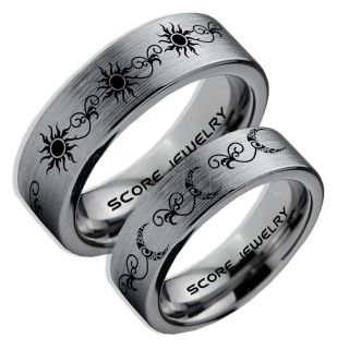 2 Piece Couple Tribal Sun and Moon Rings, Sun and Moon Wedding Bands, Tribal Sun and Moon Rings, Silver Tungsten Rings, Silver Tungsten Bands, Sun and Moon Wedding Bands