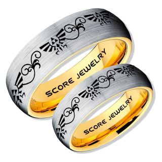 Zelda Ring, Gamer Ring, 2 Piece Couple Set Legend of Zelda Rings, Zelda Wedding Rings, Zelda Wedding Bands, Silver Tungsten Rings, Silver Wedding Bands