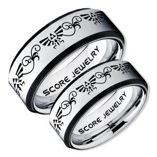 Zelda Ring, Gamer Ring, 2 Piece Couple Set Legend of Zelda Rings, Zelda Wedding Rings, Zelda Wedding Bands, Silver Tungsten Rings, Silver Wedding Bands