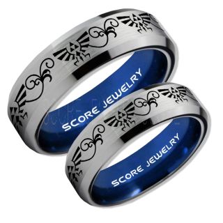Zelda Ring, Gamer Ring, 2 Piece Couple Set Legend of Zelda Rings, Zelda Wedding Rings, Zelda Wedding Bands, Silver Tungsten Rings, Silver Wedding Bands