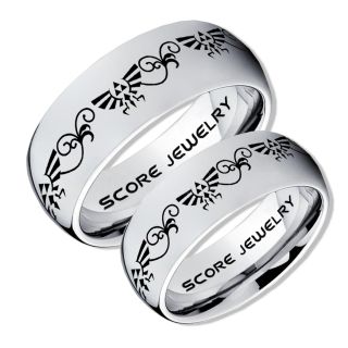 Zelda Ring, Gamer Ring, 2 Piece Couple Set Legend of Zelda Rings, Zelda Wedding Rings, Zelda Wedding Bands, Silver Tungsten Rings, Silver Wedding Bands