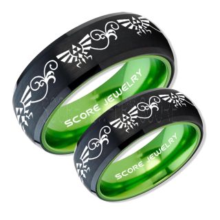 Zelda Ring, Gamer Ring, 2 Piece Couple Set Legend of Zelda Rings, Zelda Wedding Rings, Zelda Wedding Bands, Black Tungsten Rings, Black Wedding Bands