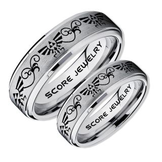 Zelda Ring, Gamer Ring, 2 Piece Couple Set Legend of Zelda Rings, Zelda Wedding Rings, Zelda Wedding Bands, Silver Tungsten Rings, Silver Wedding Bands