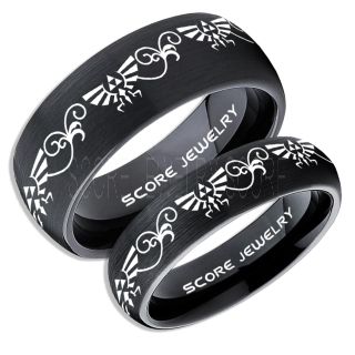 Zelda Ring, Gamer Ring, 2 Piece Couple Set Legend of Zelda Rings, Zelda Wedding Rings, Zelda Wedding Bands, Black Tungsten Rings, Black Wedding Bands