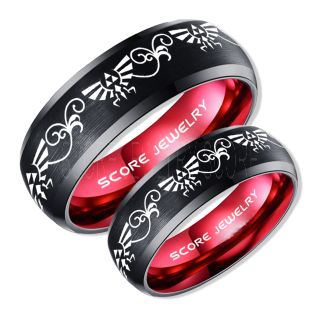 Zelda Ring, Gamer Ring, 2 Piece Couple Set Legend of Zelda Rings, Zelda Wedding Rings, Zelda Wedding Bands, Black Tungsten Rings, Black Wedding Bands