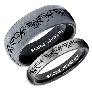 Zelda Ring, Gamer Ring, 2 Piece Couple Set Legend of Zelda Rings, Zelda Wedding Rings, Zelda Wedding Bands, Black Tungsten Rings, Black Wedding Bands