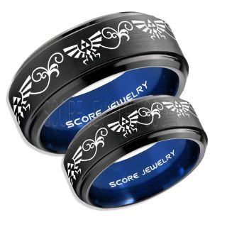 Zelda Ring, Gamer Ring, 2 Piece Couple Set Legend of Zelda Rings, Zelda Wedding Rings, Zelda Wedding Bands, Black Tungsten Rings, Black Wedding Bands
