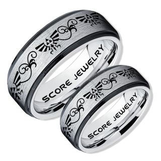 Zelda Ring, Gamer Ring, 2 Piece Couple Set Legend of Zelda Rings, Zelda Wedding Rings, Zelda Wedding Bands, Silver Tungsten Rings, Silver Wedding Bands
