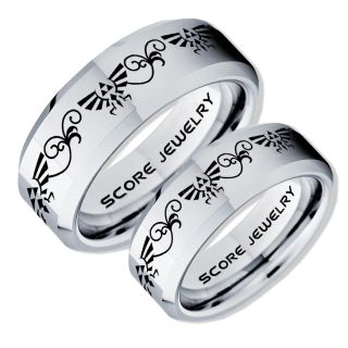 Zelda Ring, Gamer Ring, 2 Piece Couple Set Legend of Zelda Rings, Zelda Wedding Rings, Zelda Wedding Bands, Silver Tungsten Rings, Silver Wedding Bands