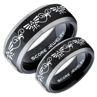 Zelda Ring, Gamer Ring, 2 Piece Couple Set Legend of Zelda Rings, Zelda Wedding Rings, Zelda Wedding Bands, Black Tungsten Rings, Black Wedding Bands
