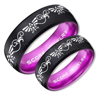 Zelda Ring, Gamer Ring, 2 Piece Couple Set Legend of Zelda Rings, Zelda Wedding Rings, Zelda Wedding Bands, Black Tungsten Rings, Black Wedding Bands