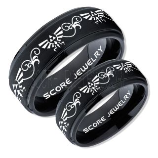Zelda Ring, Gamer Ring, 2 Piece Couple Set Legend of Zelda Rings, Zelda Wedding Rings, Zelda Wedding Bands, Black Tungsten Rings, Black Wedding Bands