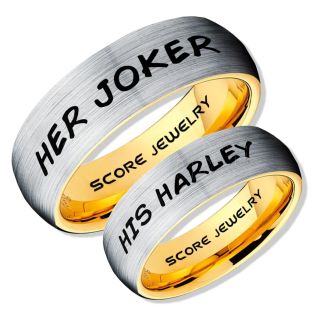 2 Piece Couple Set Her Joker and His Harley Rings, Cosplay Ring, Silver Joker and Harley Rings, Joker & Harley Rings, Joker Harley Rings, Joker Rings, Joker and Harley Jewelry, Silver Tungsten Rings