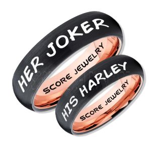 2 Piece Couple Set Her Joker and His Harley Rings, Cosplay Ring, Black Joker and Harley Rings, Joker & Harley Rings, Joker Harley Rings, Joker Rings, Joker and Harley Jewelry, Black Tungsten Rings