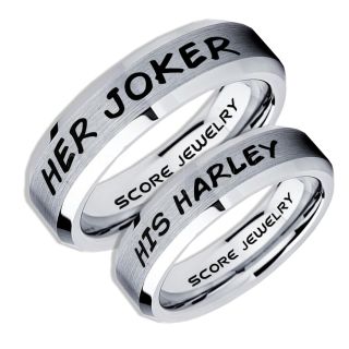 2 Piece Couple Set Her Joker and His Harley Rings, Cosplay Ring, Silver Joker and Harley Rings, Joker & Harley Rings, Joker Harley Rings, Joker Rings, Joker and Harley Jewelry, Silver Tungsten Rings