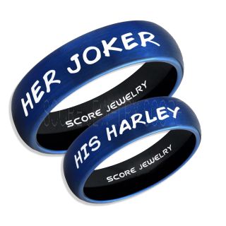 2 Piece Couple Set Her Joker and His Harley Rings, Cosplay Ring, Blue Joker and Harley Rings, Joker & Harley Rings, Joker Harley Rings, Joker Rings, Joker and Harley Jewelry, Blue Tungsten Rings