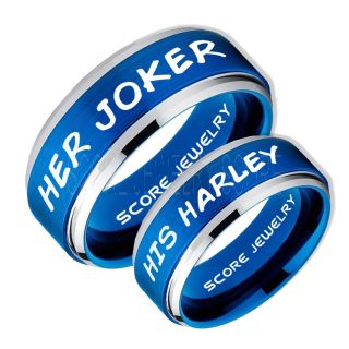 2 Piece Couple Set Her Joker and His Harley Rings, Cosplay Ring, Blue Joker and Harley Rings, Joker & Harley Rings, Joker Harley Rings, Joker Rings, Joker and Harley Jewelry, Blue Tungsten Rings