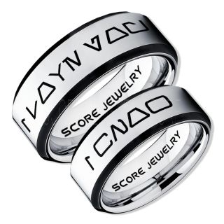 Aurebesh Rings, 2 Piece Couple Set Star Wars Rings, Star Wars Wedding Bands, I Love You I Know Ring, Silver Aurebesh Wedding Rings, Silver Tungsten Bands, Aurebesh Wedding Bands