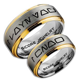 Aurebesh Rings, 2 Piece Couple Set Star Wars Rings, Star Wars Wedding Bands, I Love You I Know Ring, Silver Aurebesh Wedding Rings, Silver Tungsten Bands, Aurebesh Wedding Bands